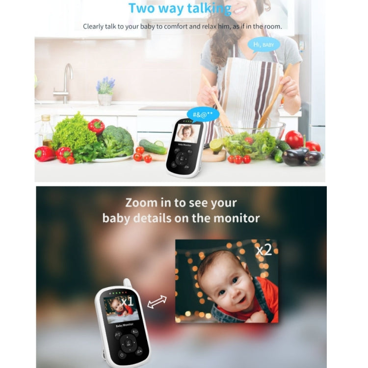 UU24 2,4-Zoll-Funk-Babyphone mit Kamera, Temperaturanzeige, Zwei-Wege-Audio (VOX) und Schlafliedfunktion, UU24-Stecker für Großbritannien, USA und Europa