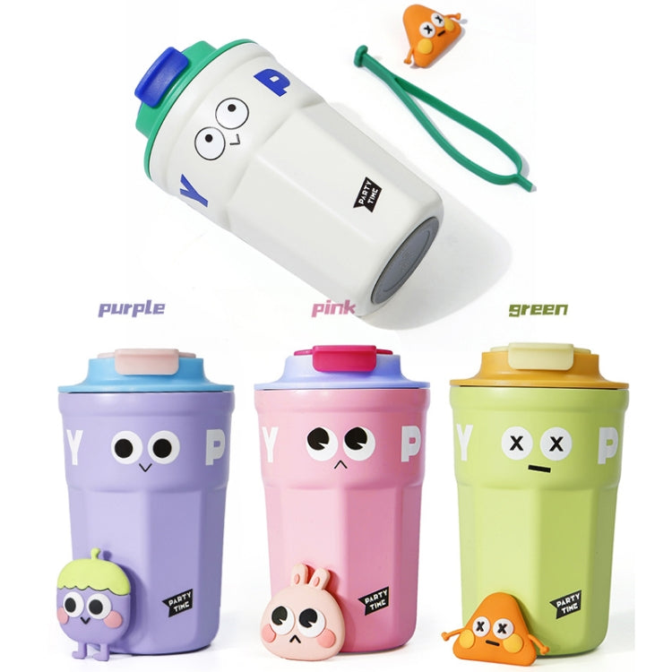 Cartoon-Thermobecher, Kaffeetasse aus 316 Edelstahl, Wasserbecher, Fassungsvermögen: 400ml Weiß, 400ml Lila, 400ml Pink, 400ml Hellgrün