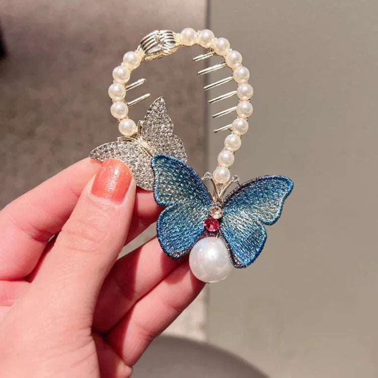 Strass-Schmetterlingshaarspange, bestickte Haarspange für Pferdeschwanz