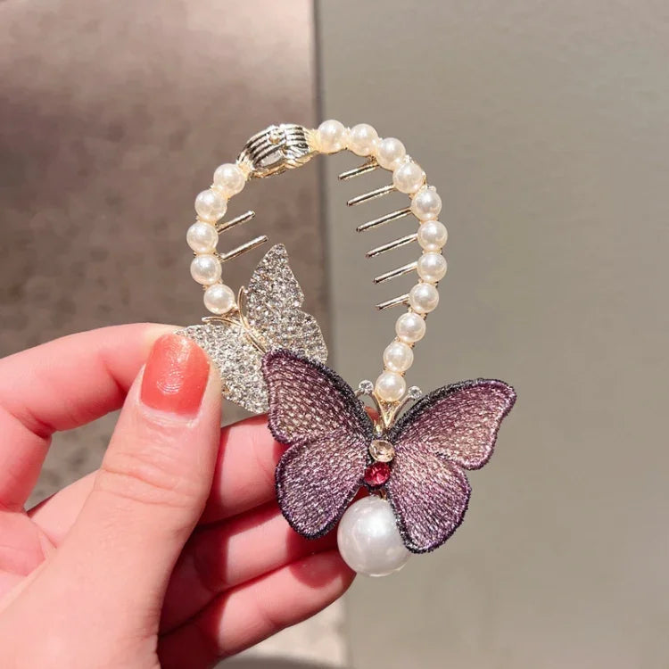 Strass-Schmetterlingshaarspange, bestickte Haarspange für Pferdeschwanz
