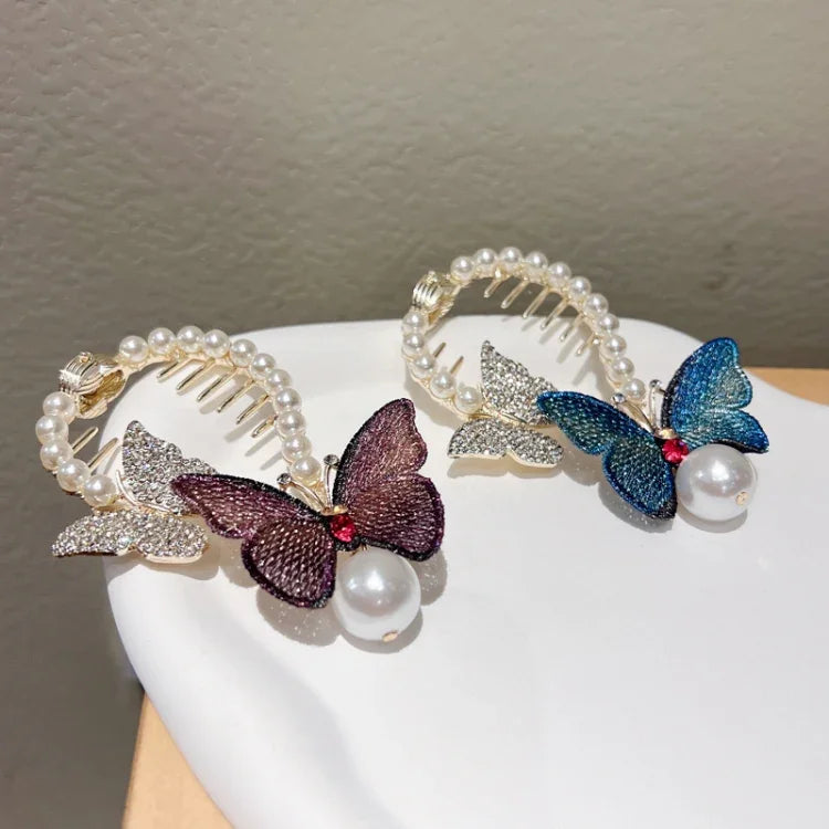 Strass-Schmetterlingshaarspange, bestickte Haarspange für Pferdeschwanz