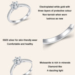 Sterlingsilber S925 Sechs-Krallen Moissanit Ring Weißgold plattiertes Armband, Nr.6, Nr.7, Nr.8, Nr.10
