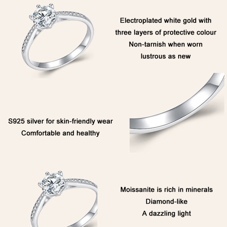 Sterlingsilber S925 Sechs-Krallen Moissanit Ring Weißgold plattiertes Armband, Nr.6, Nr.7, Nr.8, Nr.10