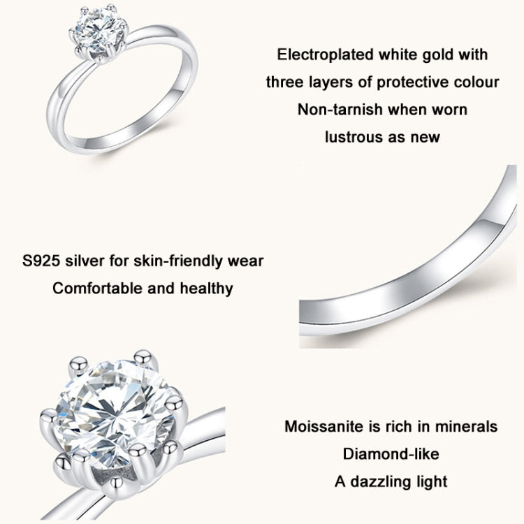 MSR006 Sterlingsilber S925 Sechs-Krallen Moissanit Ring Weißgold plattierter Schmuck, Nr.6, Nr.7, Nr.8