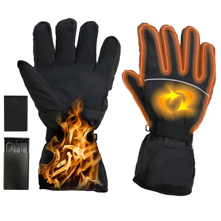 Outdoor Sports Ski Beheizbare Warme Berührbare Handschuhe, Schwarz, Schwarz+USB-Kabel