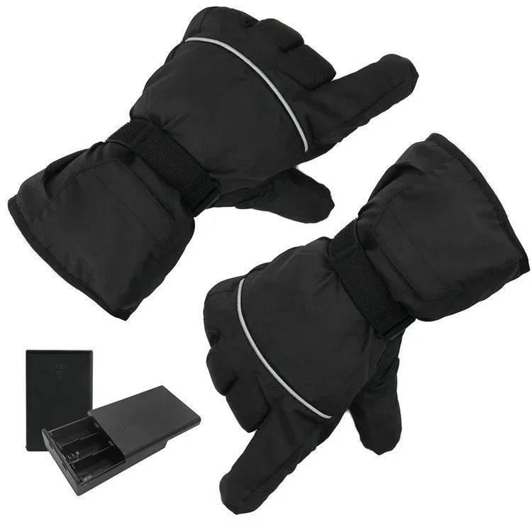 Outdoor Sports Ski Beheizbare Warme Berührbare Handschuhe, Schwarz, Schwarz+USB-Kabel