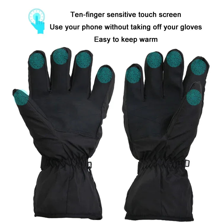 Outdoor Sports Ski Beheizbare Warme Berührbare Handschuhe, Schwarz, Schwarz+USB-Kabel