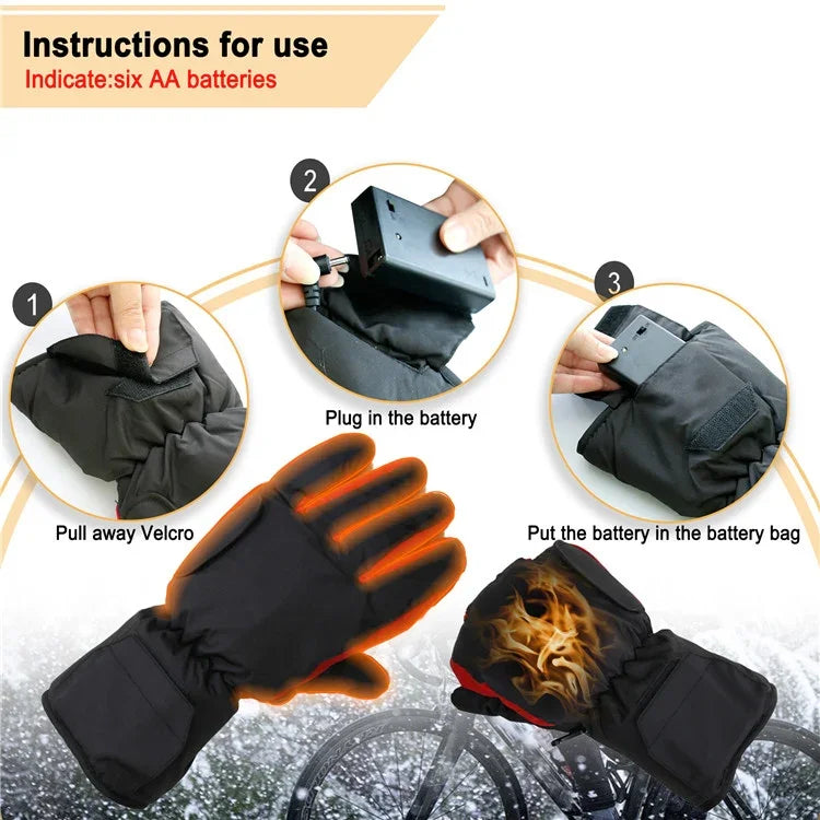 Outdoor Sports Ski Beheizbare Warme Berührbare Handschuhe, Schwarz, Schwarz+USB-Kabel