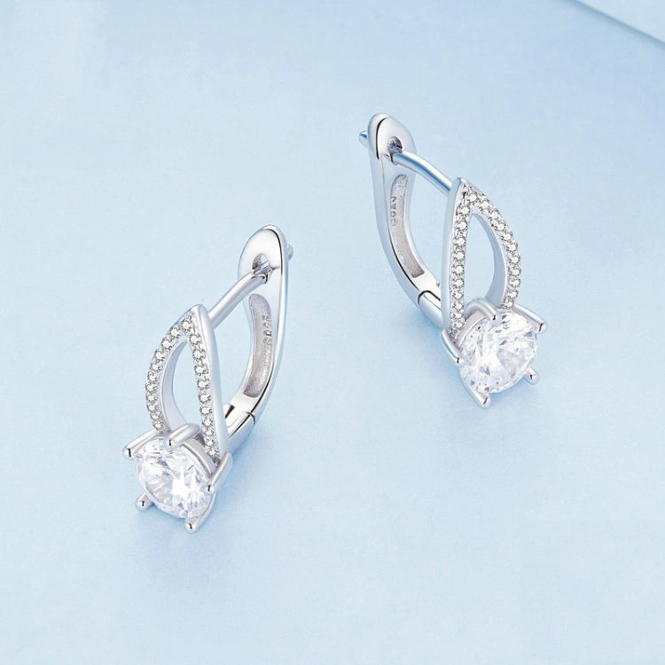 Sterlingsilber S925 Weißgold plattierte Zirkonia Hohl-Linien Ohrringe, BSE732