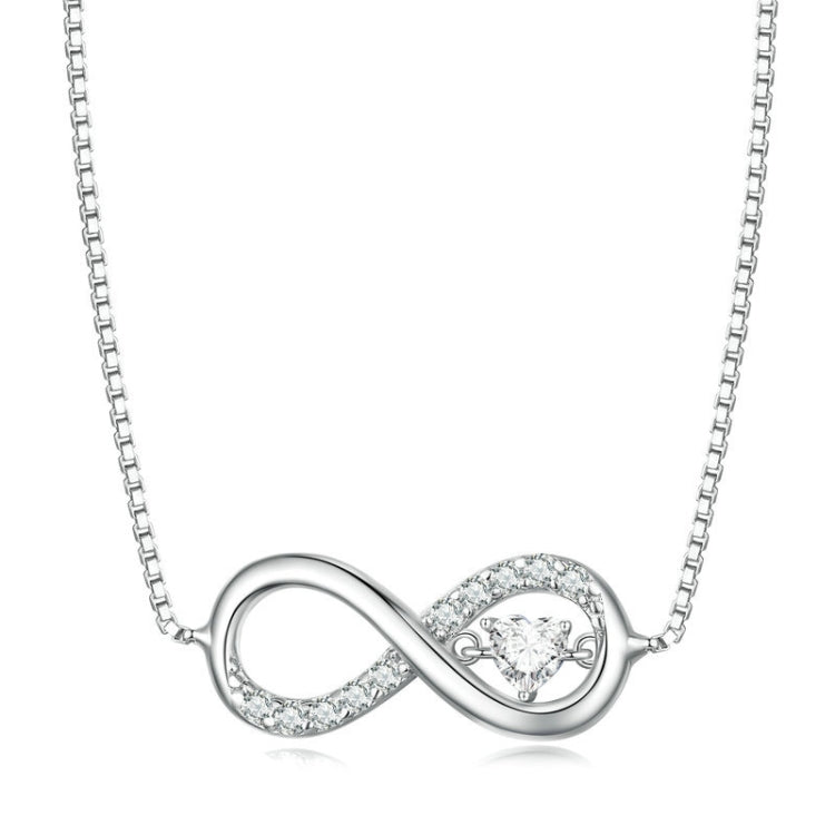 Sterlingsilber S925 Zirkonia Unendliches Herz Endlos-Symbol Halskette, BSN276
