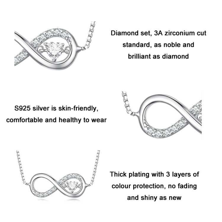 Sterlingsilber S925 Zirkonia Unendliches Herz Endlos-Symbol Halskette, BSN276