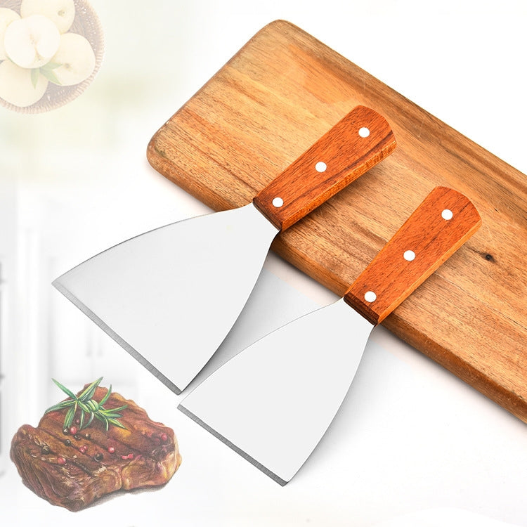 2 Stück Pizzaschaufel und Steakwender aus Edelstahl mit Holzgriff, schräge Schaufel Küchenwerkzeug, S, L