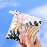 8 Stück Damenbinden-Aufbewahrungstasche aus Baumwolle und Leinen, praktische Clutch, Schwarz-weißer Baum, Graues Kamel, Glückskatze, Blätter, Blaue Katze, Schildkröte