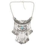 Exaggerated Necklace Tassel Vintage Female Alloy Plated Collarbone Chain, Green, Black, Blue, Black 1, Blue 1, Red, Black 2, Blue 2, Red 1