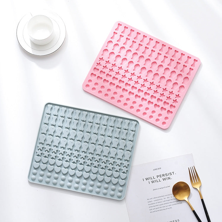 130-Gitter-Silikonmatte Backform Mini Haustier-Snacks Hundefutter Backblechform Kekskuchenform, Blau, Pink