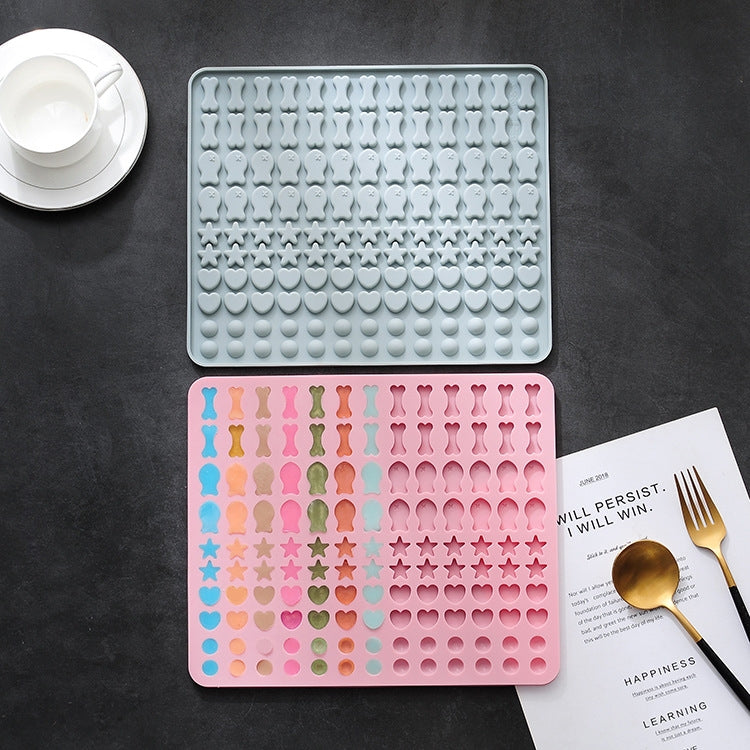 130-Gitter-Silikonmatte Backform Mini Haustier-Snacks Hundefutter Backblechform Kekskuchenform, Blau, Pink