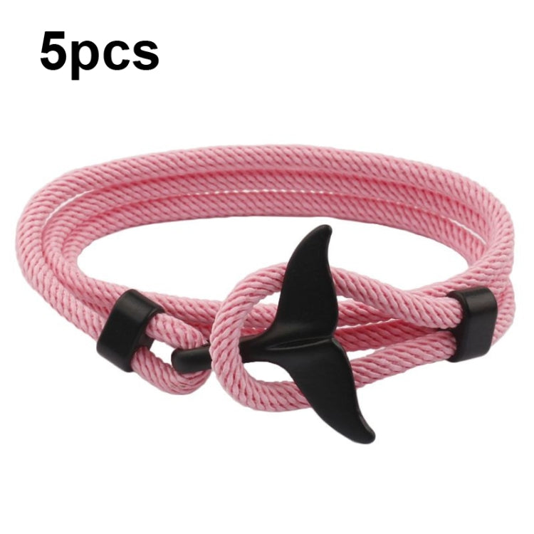 5pcs Whale Tail Braided Hand Rope Double Live Buckle Adjustable Bracelet, 5pcs Pink, 5pcs Yellow, 5pcs Red Wine, 5pcs Navy, 5pcs Khaki, 5pcs Red, 5pcs Black, 5pcs Light Blue, 5pcs Beige