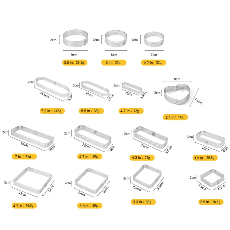 BN1006 Edelstahl Mousse-Ring verdickt perforierte Kuchenform DIY Backwerkzeuge, Liebe (8 cm), Rechteck (11 cm), Rechteck (12 cm), Rechteck (18 cm), Quadrat (7,4 cm), Quadrat (8,4 cm), Quadrat (9,9 cm), Quadrat (12 cm)