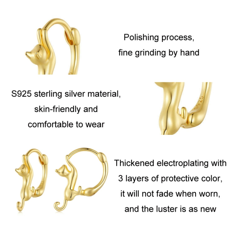 Sterlingsilber S925 Diamant Stretch Katzen Stretch Ohrringe, Größe:, Klein Platin Beschichtet, Groß Platin Beschichtet, Groß Vergoldet, Groß Schwarz Vergoldet, Groß Roségold Beschichtet