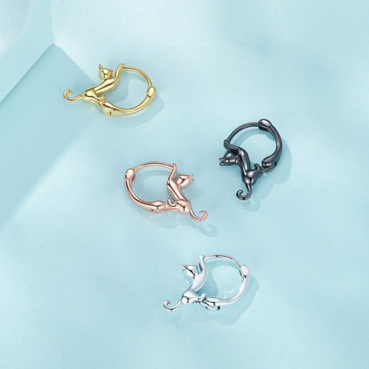 Sterlingsilber S925 Diamant Stretch Katzen Stretch Ohrringe, Größe:, Klein Platin Beschichtet, Groß Platin Beschichtet, Groß Vergoldet, Groß Schwarz Vergoldet, Groß Roségold Beschichtet