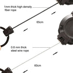Rucksackkarabiner, Kunststoff, ausziehbarer Ausweisjo-Jo, Schwarz-Stahldrahtseil, Schwarz-Faserseil, Weiß-Faserseil