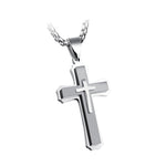 1213 Dreischichtige Kreuz Halskette Titanstahl Herren Halskette, Stahlfarbener Anhänger+3x55cm Perlenkette, Schwarzer Anhänger+3x55cm Perlenkette, Goldener Anhänger+3x55cm Perlenkette