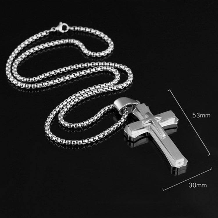 1213 Dreischichtige Kreuz Halskette Titanstahl Herren Halskette, Stahlfarbener Anhänger+3x55cm Perlenkette, Schwarzer Anhänger+3x55cm Perlenkette, Goldener Anhänger+3x55cm Perlenkette