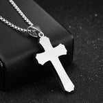 1213 Dreischichtige Kreuz Halskette Titanstahl Herren Halskette, Stahlfarbener Anhänger+3x55cm Perlenkette, Schwarzer Anhänger+3x55cm Perlenkette, Goldener Anhänger+3x55cm Perlenkette
