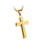 1213 Dreischichtige Kreuz Halskette Titanstahl Herren Halskette, Stahlfarbener Anhänger+3x55cm Perlenkette, Schwarzer Anhänger+3x55cm Perlenkette, Goldener Anhänger+3x55cm Perlenkette