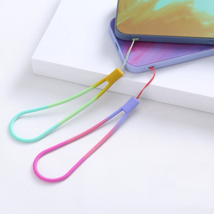5 Stück Silikon Handyband Aquarell Gewebtes Muster Fächer USB-Stick Band, Frühlings-Sakura, Winter-Schnee, Schlamm, Grün, Herbstblatt Gelb, Lila Rot