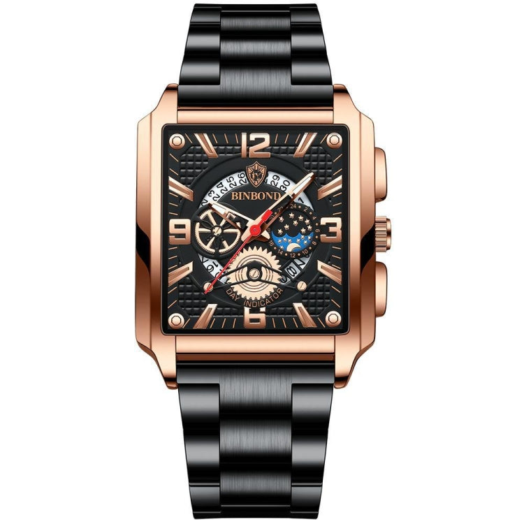 BINBONG B6575 Herren Vintage Quadrat Multifunktionale Wasserdichte Leuchtende Quarzuhr, Schwarz-Roségold-Schwarz-Rosé, Schwarz-Schwarz-Schwarz-Weiß, Schwarz-Schwarz-Schwarz-Rosé, Vollgold-Schwarz, Weiß-Schwarz, Weiß-Weiß, Braun Leder-Roségold-Schwarz