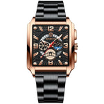 BINBONG B6575 Herren Vintage Quadrat Multifunktionale Wasserdichte Leuchtende Quarzuhr, Schwarz-Roségold-Schwarz-Rosé, Schwarz-Schwarz-Schwarz-Weiß, Schwarz-Schwarz-Schwarz-Rosé, Vollgold-Schwarz, Weiß-Schwarz, Weiß-Weiß, Braun Leder-Roségold-Schwarz