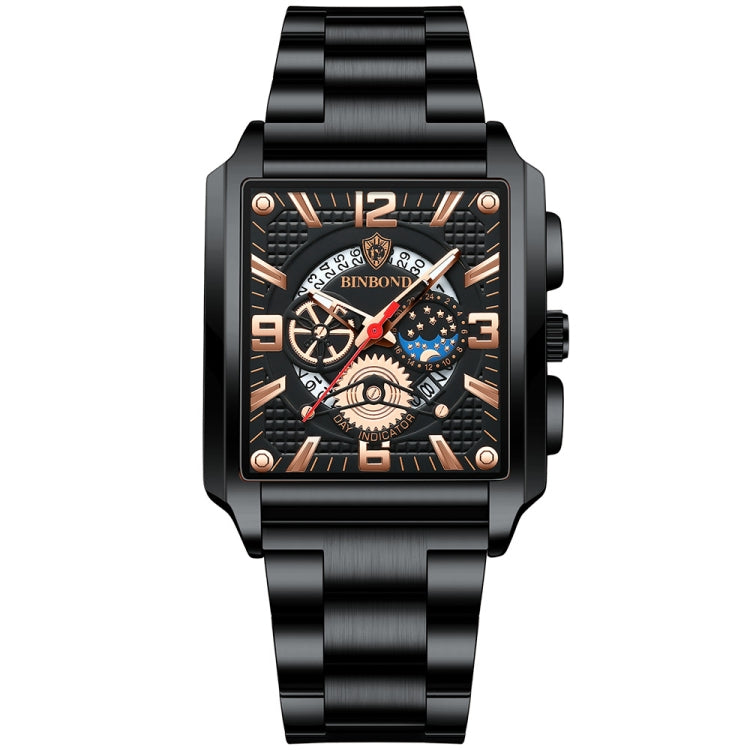 BINBONG B6575 Herren Vintage Quadrat Multifunktionale Wasserdichte Leuchtende Quarzuhr, Schwarz-Roségold-Schwarz-Rosé, Schwarz-Schwarz-Schwarz-Weiß, Schwarz-Schwarz-Schwarz-Rosé, Vollgold-Schwarz, Weiß-Schwarz, Weiß-Weiß, Braun Leder-Roségold-Schwarz