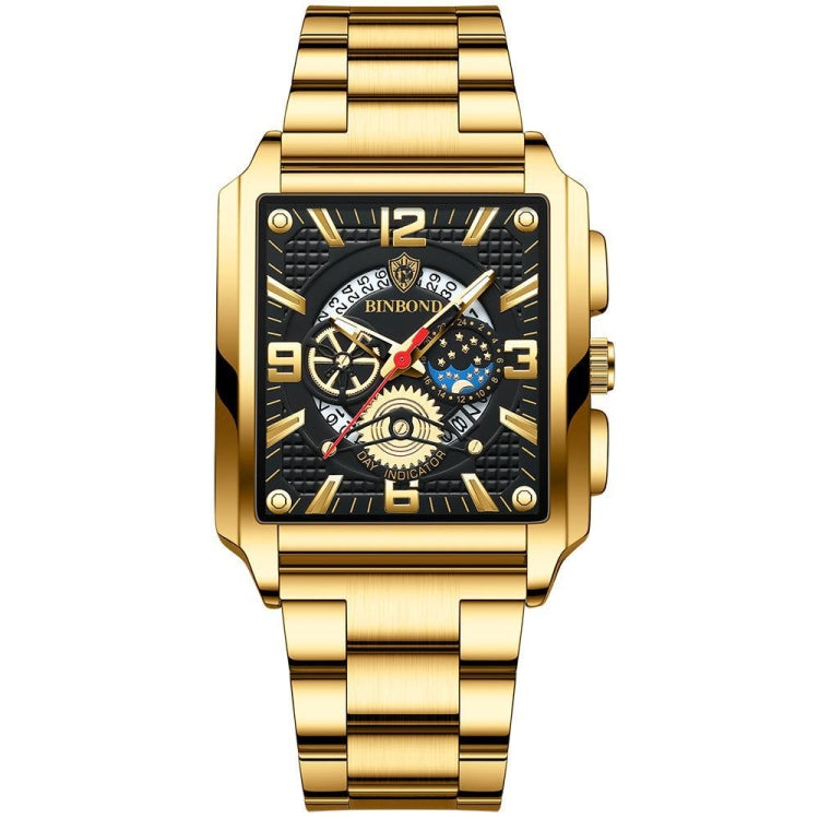 BINBONG B6575 Herren Vintage Quadrat Multifunktionale Wasserdichte Leuchtende Quarzuhr, Schwarz-Roségold-Schwarz-Rosé, Schwarz-Schwarz-Schwarz-Weiß, Schwarz-Schwarz-Schwarz-Rosé, Vollgold-Schwarz, Weiß-Schwarz, Weiß-Weiß, Braun Leder-Roségold-Schwarz