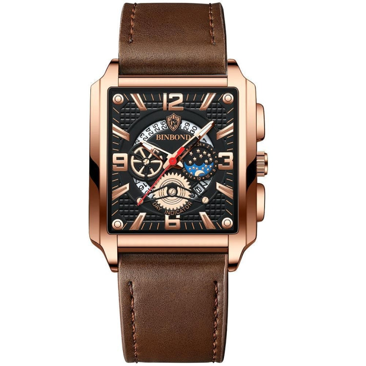 BINBONG B6575 Herren Vintage Quadrat Multifunktionale Wasserdichte Leuchtende Quarzuhr, Schwarz-Roségold-Schwarz-Rosé, Schwarz-Schwarz-Schwarz-Weiß, Schwarz-Schwarz-Schwarz-Rosé, Vollgold-Schwarz, Weiß-Schwarz, Weiß-Weiß, Braun Leder-Roségold-Schwarz