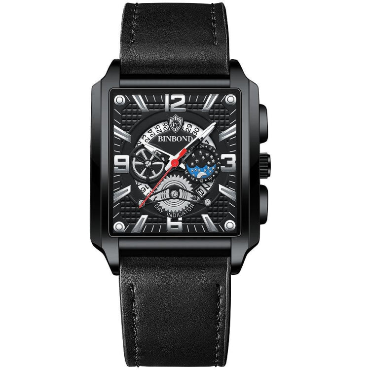 BINBONG B6575 Herren Vintage Quadrat Multifunktionale Wasserdichte Leuchtende Quarzuhr, Schwarz-Roségold-Schwarz-Rosé, Schwarz-Schwarz-Schwarz-Weiß, Schwarz-Schwarz-Schwarz-Rosé, Vollgold-Schwarz, Weiß-Schwarz, Weiß-Weiß, Braun Leder-Roségold-Schwarz