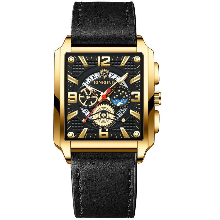 BINBONG B6575 Herren Vintage Quadrat Multifunktionale Wasserdichte Leuchtende Quarzuhr, Schwarz-Roségold-Schwarz-Rosé, Schwarz-Schwarz-Schwarz-Weiß, Schwarz-Schwarz-Schwarz-Rosé, Vollgold-Schwarz, Weiß-Schwarz, Weiß-Weiß, Braun Leder-Roségold-Schwarz