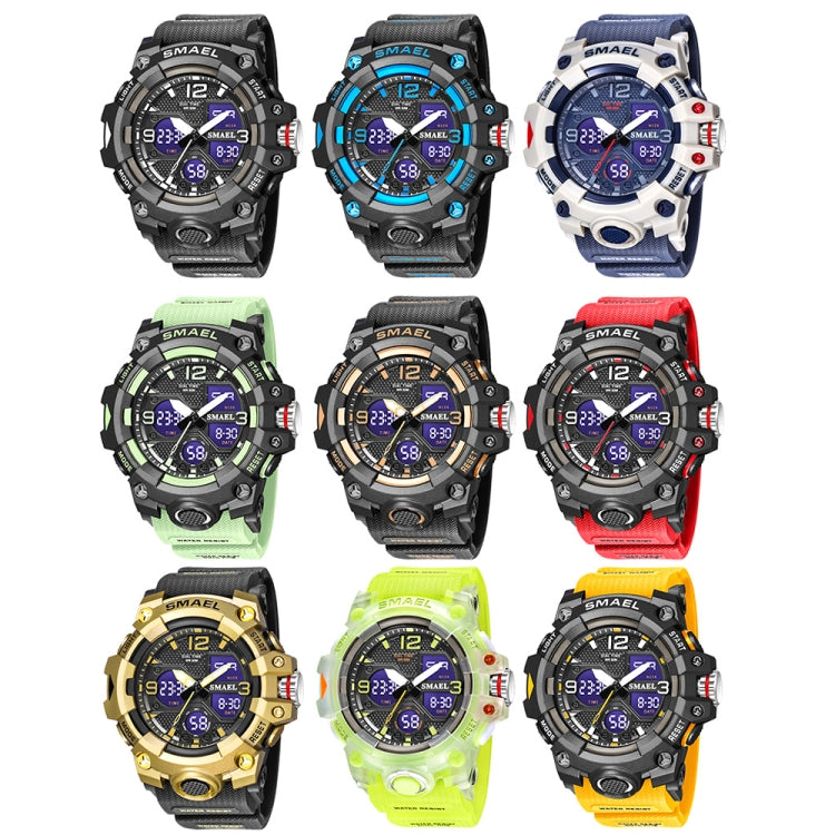 SMAEL 8008 Outdoor Sport Multifunktionale Wasserdichte Leuchtende Herrenuhr, Rot, Schwarz, Orange, Leuchtgrün, Tiefblau, Grasgrün, Schwarz Gold, Roségold, Schwarz Blau