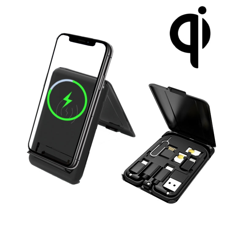 BM3016C 15W Kabelloses Ladegerät Datenkabel-Organizer mit Adapter, faltbarer Telefonständer, BM3016C Schwarz