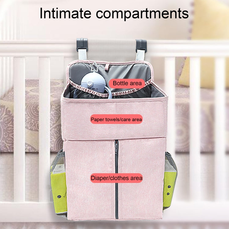 Baby-Bett-Organizer Neugeborenen-Babybett-Windelaufbewahrung Hängebeutel Nachttischregaltasche, Leinen Grau, Leinen Rosa