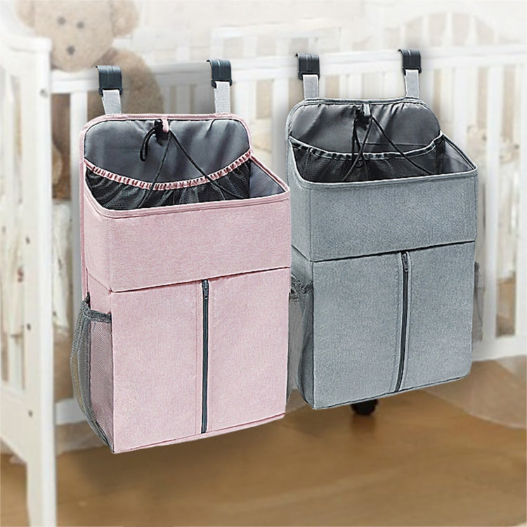 Baby-Bett-Organizer Neugeborenen-Babybett-Windelaufbewahrung Hängebeutel Nachttischregaltasche, Leinen Grau, Leinen Rosa