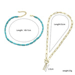 Natural Turquoise Accessories Ladies Jewelry, N2206-6 2pcs/set Rectangular Necklace, 2pcs/set Necklace + Earrings, 3pcs/set Necklace + Bracelet + Earrings