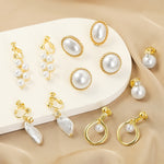 Barock Ohrringe Perlen Ohrclip Damen ohne Ohrloch, 1202 Lang Gold, 1201 Lang Silber, 0402 Kurz Gold, 0401 Kurz Silber, E2109-7 Halb Rund, E2109-8 Halb Ellipse, E2109-10 Blatt Modell, E2109-14 Kleine Perle, E2208-7 Farbige Perlen ziehen