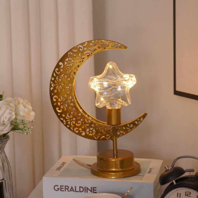 LED Schmiedeeiserner Mondförmiger Stimmungs Schlafzimmer Tischlampe, Mond Stern, Mond Stern mit Haken