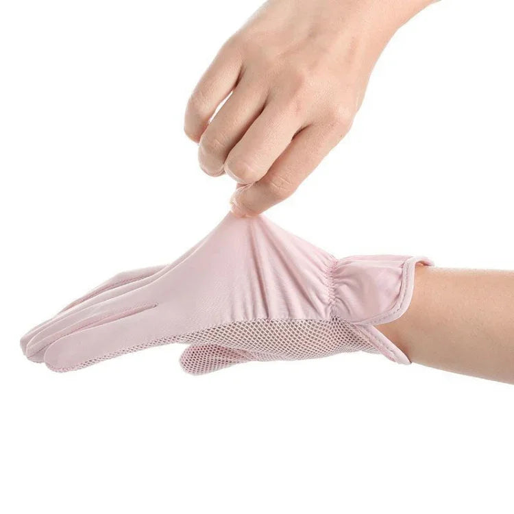 1pair Summer Sunscreen Breathable Thin Anti-ultraviolet Finger Fishing Ice Silk Gloves, Free Size