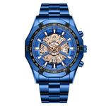 BINBOND S033 Ausgehöhlte Mechanische 30m Wasserdichte Leuchtquarzuhr, Schwarz-Stahl-Schwarz-Gold, Schwarz-Stahl-Schwarz-Roségold, Vollgold-Schwarz-Gold, Blaustahl-Blau