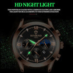 BINBOND B3591 30m wasserdichte leuchtende Kalender-Herrenuhr, schwarzer Stahl-Schwarz, schwarzes Leder-Weiß-Schwarz, braunes Leder-Weiß-Weiß