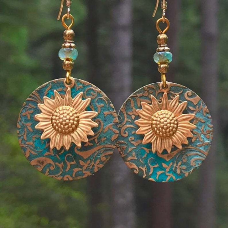 Vintage Böhmische zweischichtige Sonnenblumen-Vintage-Ohrringe, EA584