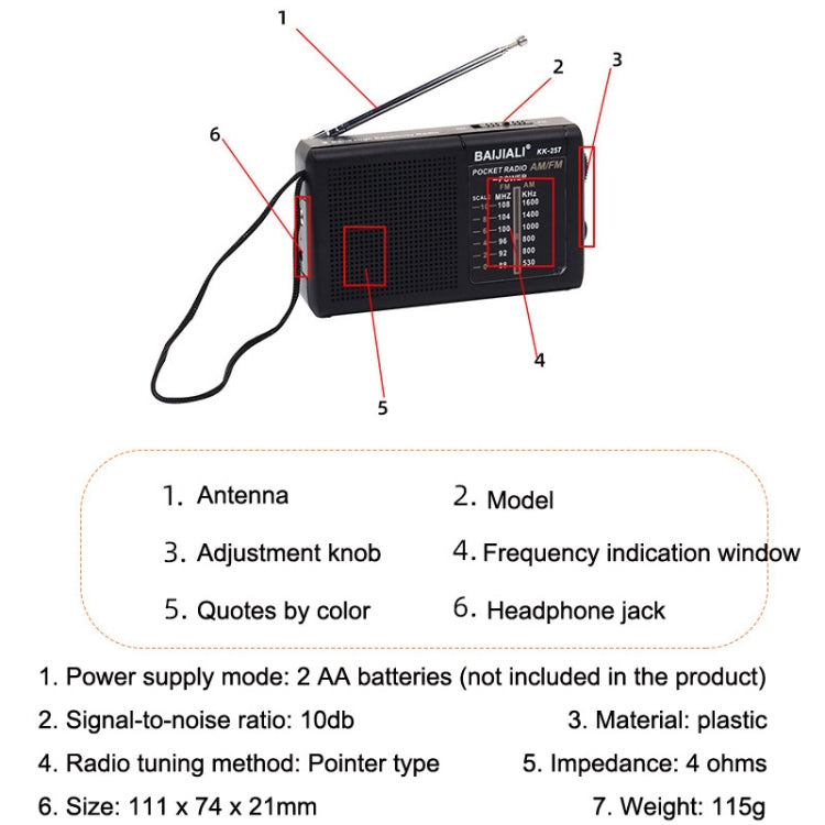 BAIJIALI BJL228 Retro Tragbares Zwei-Band FM AM Radio Eingebauter Lautsprecher, BJL228 Weiß, BJL228 Schwarz
