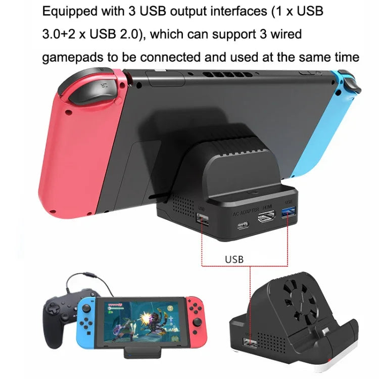 Für Nintendo Switch / Switch OLED SW300 HDMI-Videokonverter mit Lüfterbasis und Ladegerät